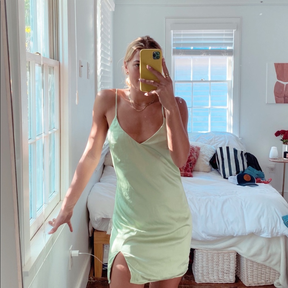 Green silk dress